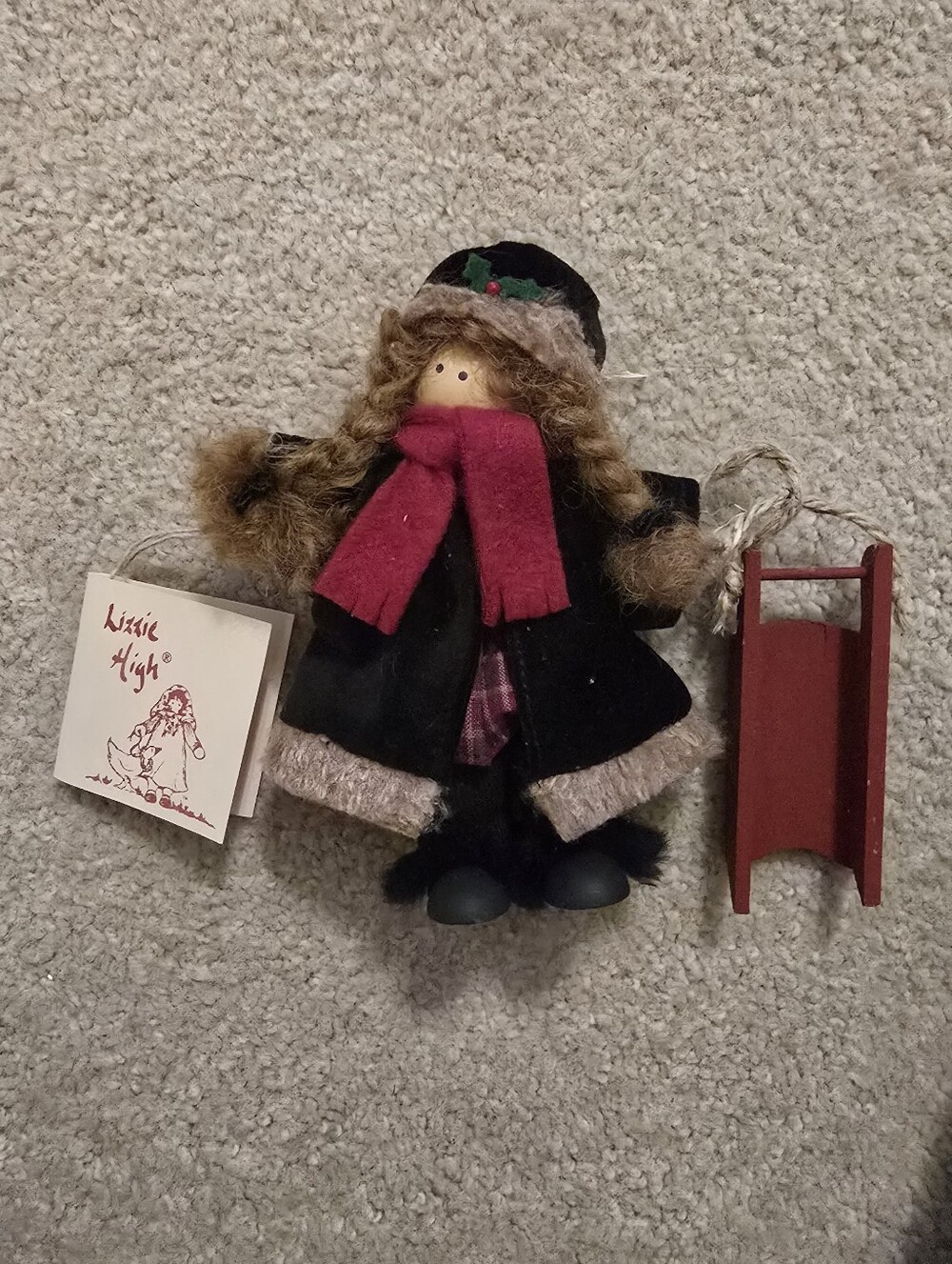 New Handcrafted Lizzie High Wooden Folk Doll, Shirley Bowman